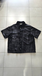 Giacca Camicia Nera Y2K Effetto Washed Spalmato Oversize Boxy Streetwear Uomo