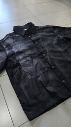Giacca Camicia Nera Y2K Effetto Washed Spalmato Oversize Boxy Streetwear Uomo