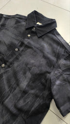 Giacca Camicia Nera Y2K Effetto Washed Spalmato Oversize Boxy Streetwear Uomo