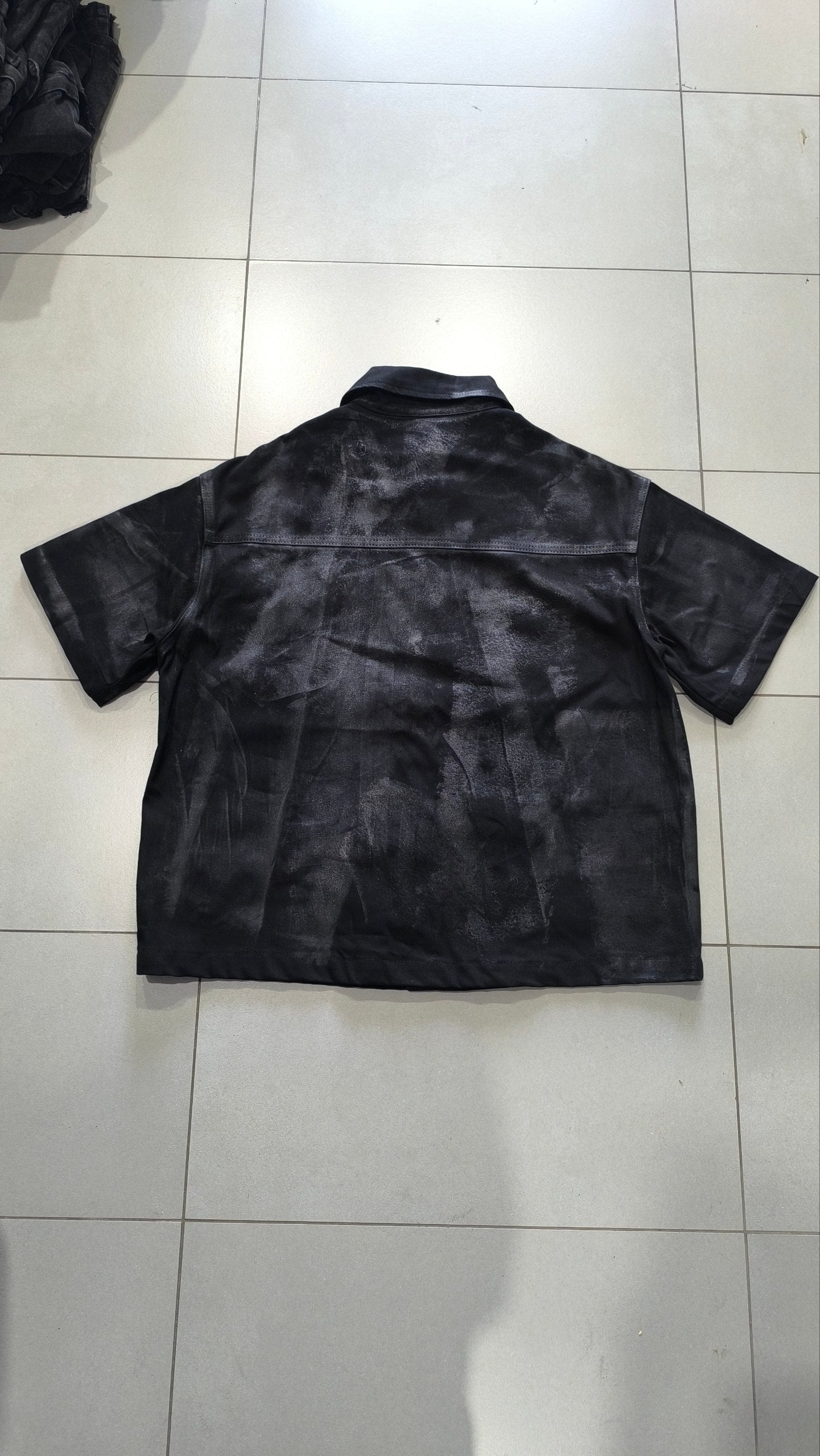 Giacca Camicia Nera Y2K Effetto Washed Spalmato Oversize Boxy Streetwear Uomo