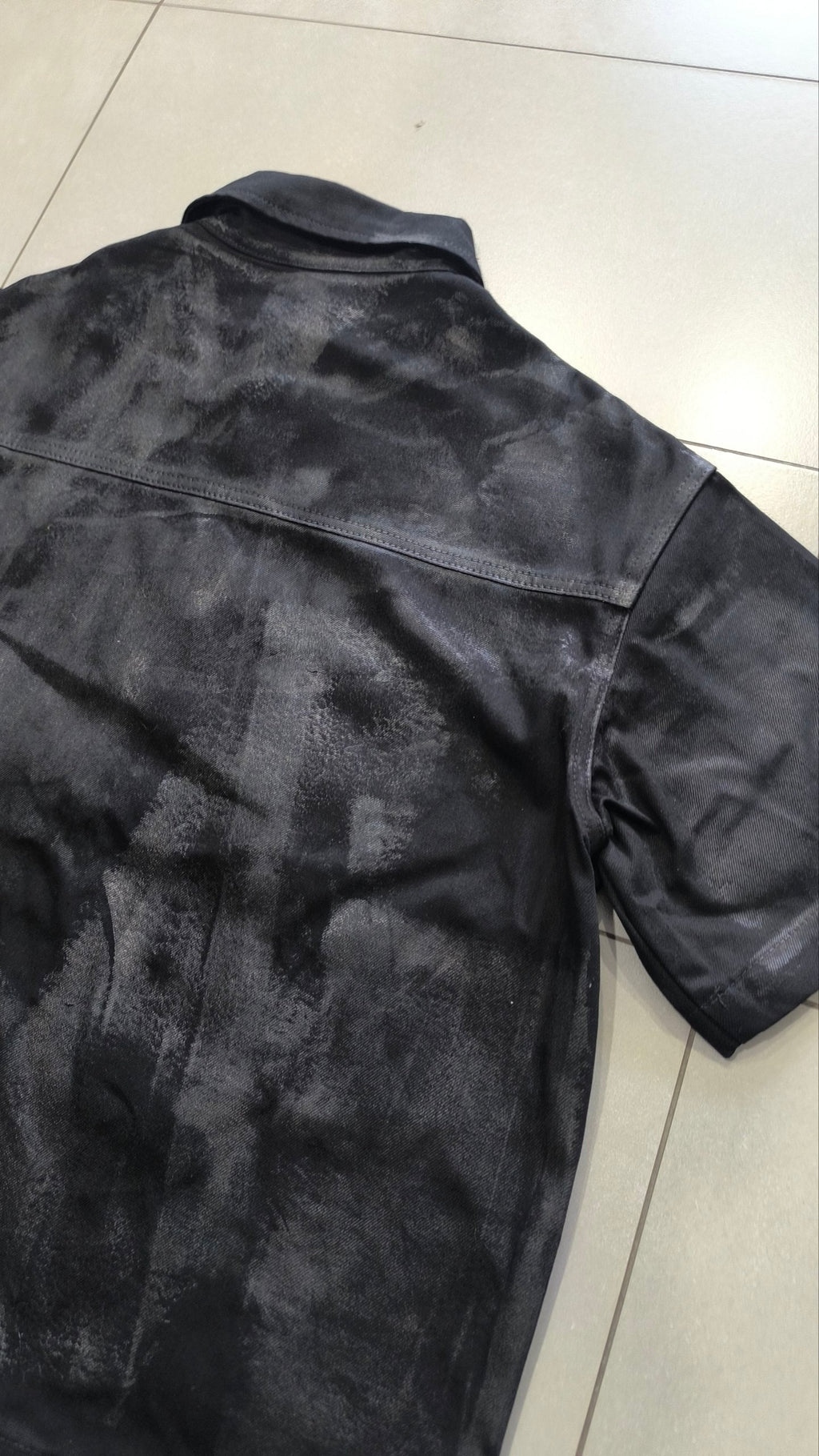 Giacca Camicia Nera Y2K Effetto Washed Spalmato Oversize Boxy Streetwear Uomo