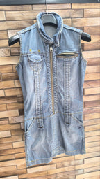 Vestito jeans donna M smanicato con zip – mini abito denim aderente