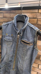Vestito jeans donna M smanicato con zip – mini abito denim aderente