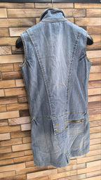 Vestito jeans donna M smanicato con zip – mini abito denim aderente