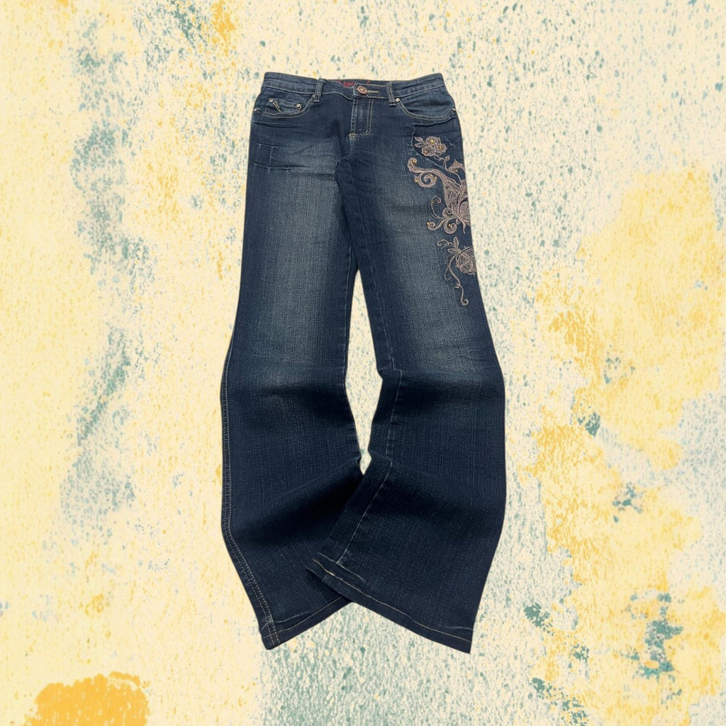 Denim Jeans Embroidered Particular Bootcut Flared Jeans Y2K (XS)