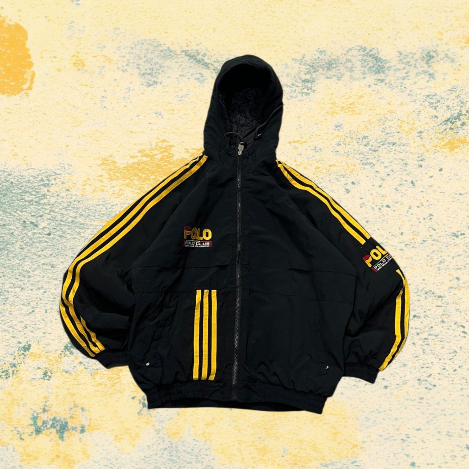 Giacca a vento Vintage anni 90/00 Polo Ralph Lauren - Windbreaker Polo Sport CLub Black & Yellow