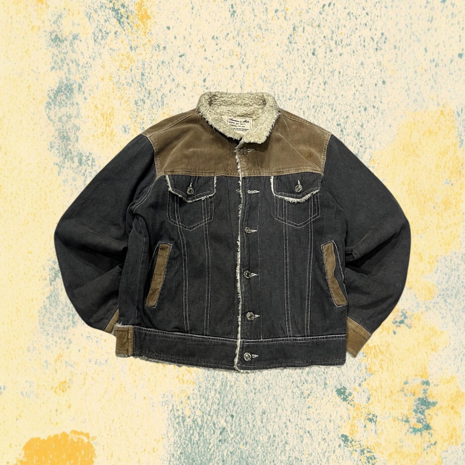 Bomber Vintage Y2K Heavy Leather Jacket Con Pelliccia Grey / Beige (L)