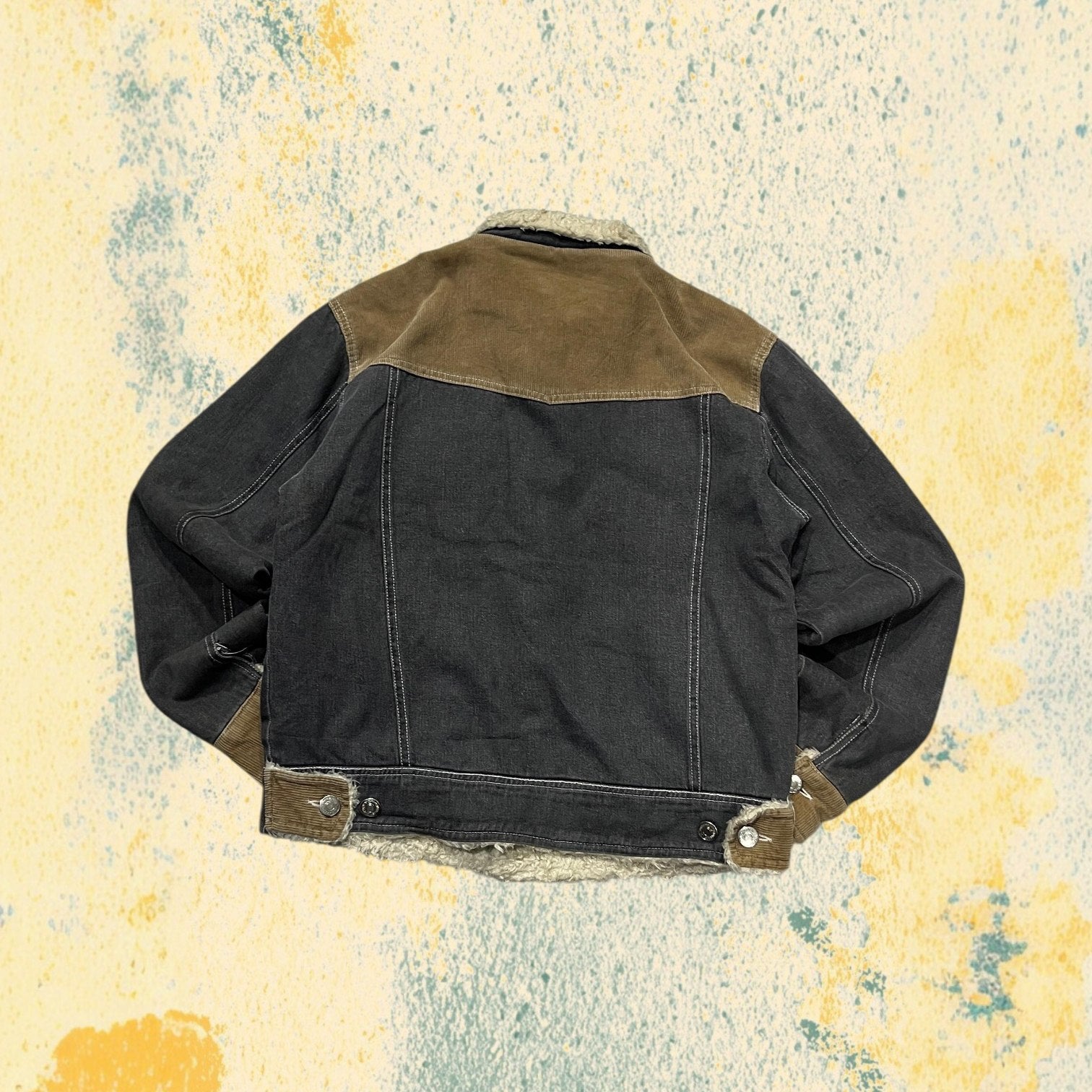 Bomber Vintage Y2K Heavy Leather Jacket Con Pelliccia Grey / Beige (L)