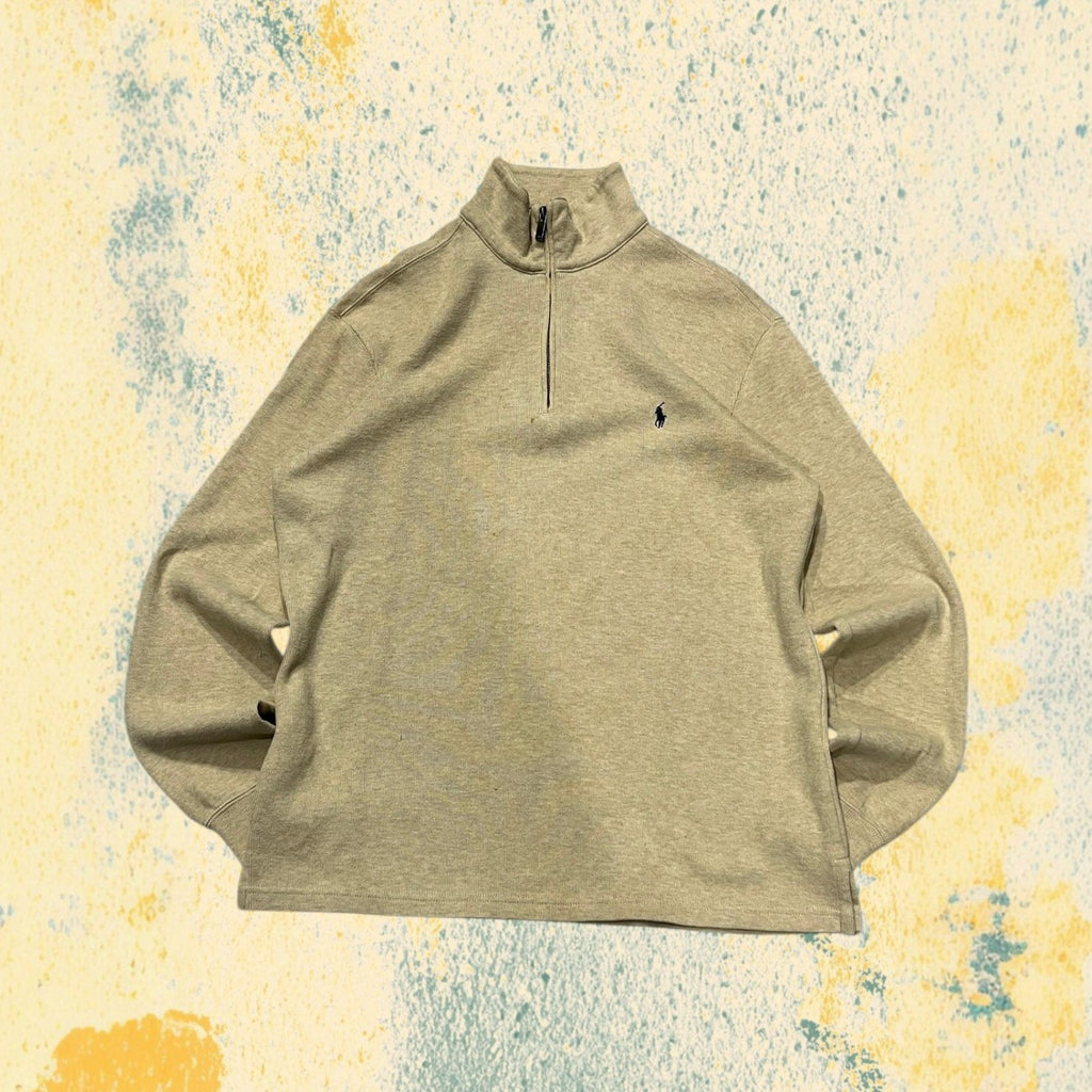 Ralph Lauren 1/4 Zip Sweater - Maglione Ralph Lauren Mezza Zip Dolcevita Beige (M)