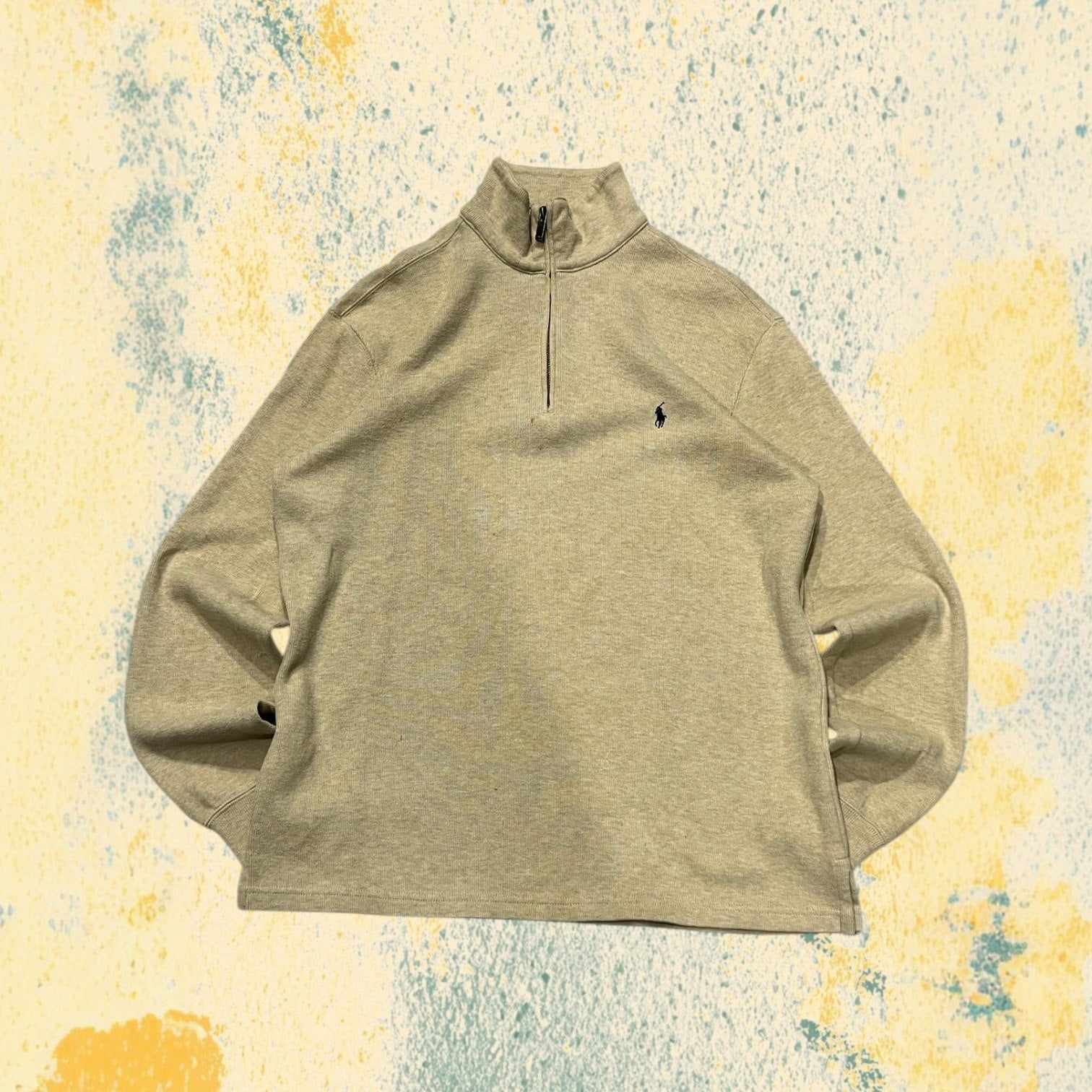 Ralph Lauren 1/4 Zip Sweater - Maglione Ralph Lauren Mezza Zip Dolcevita Beige (M)