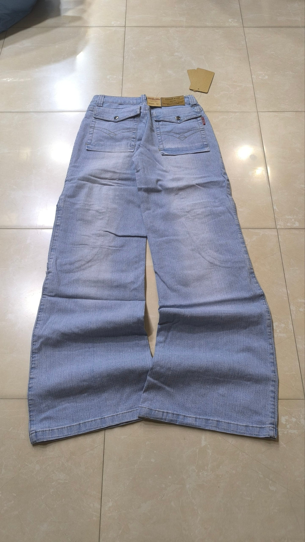 Denim Jeans Light Blue Super Baggy Fit Flare Bootcut Low Waist Particular Vintage Y2K