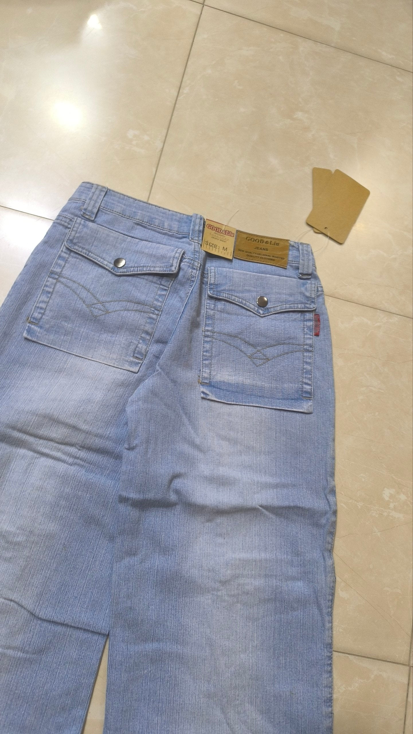 Denim Jeans Light Blue Super Baggy Fit Flare Bootcut Low Waist Particular Vintage Y2K