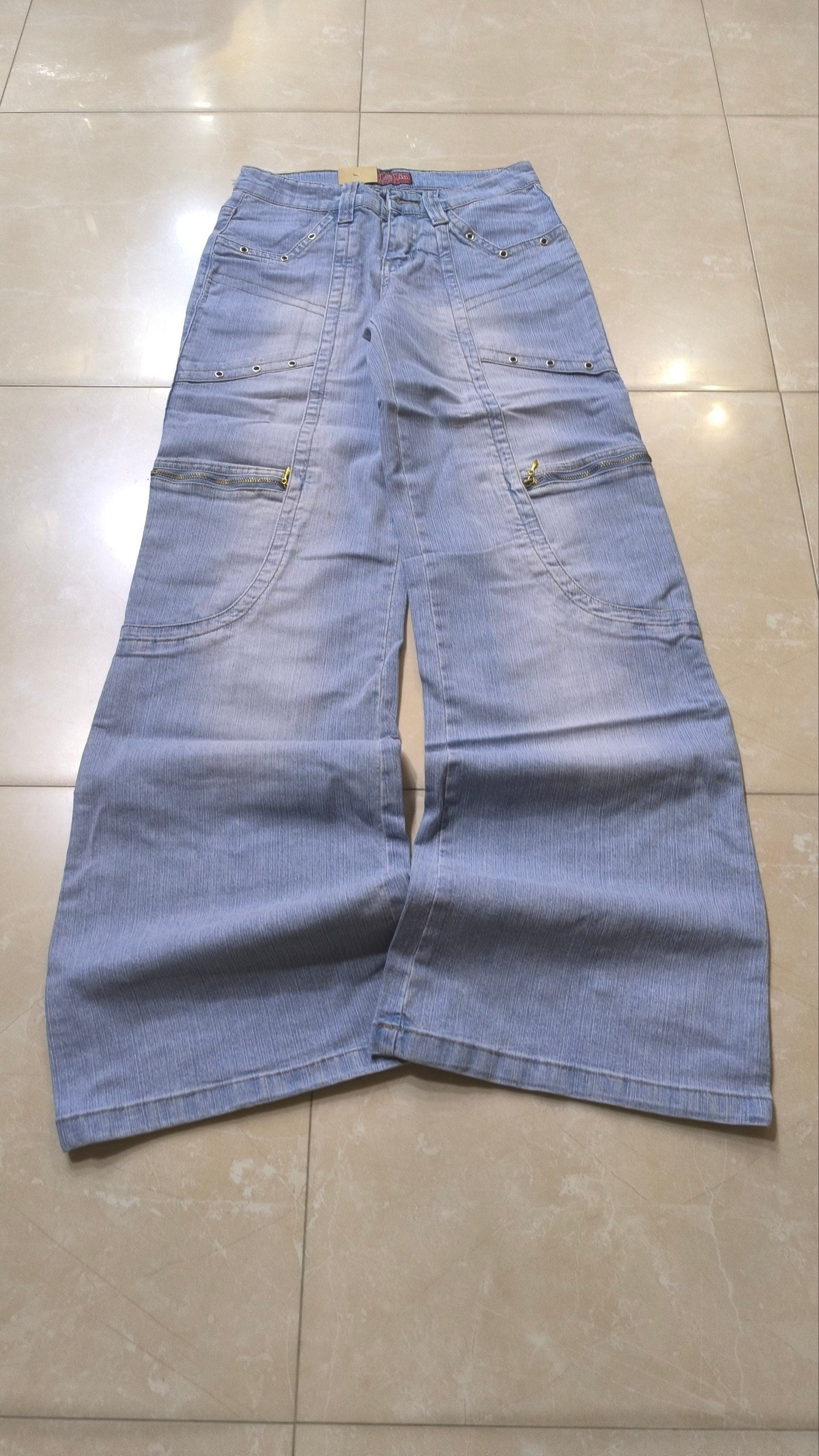 Denim Jeans Light Blue Super Baggy Fit Flare Bootcut Low Waist Particular Vintage Y2K