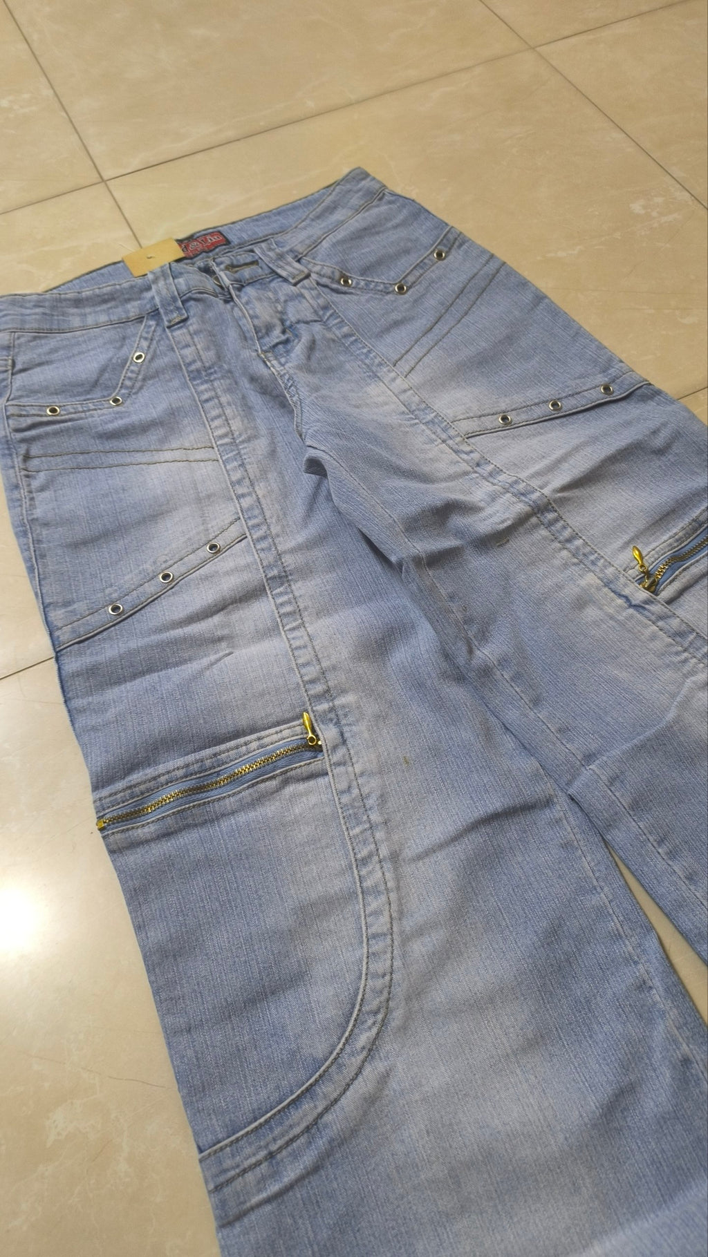 Denim Jeans Light Blue Super Baggy Fit Flare Bootcut Low Waist Particular Vintage Y2K