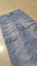 Denim Jeans Light Blue Super Baggy Fit Flare Bootcut Low Waist Particular Vintage Y2K