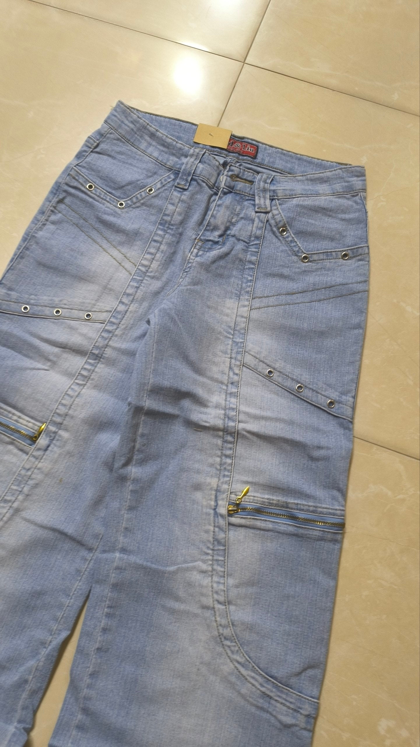 Denim Jeans Light Blue Super Baggy Fit Flare Bootcut Low Waist Particular Vintage Y2K