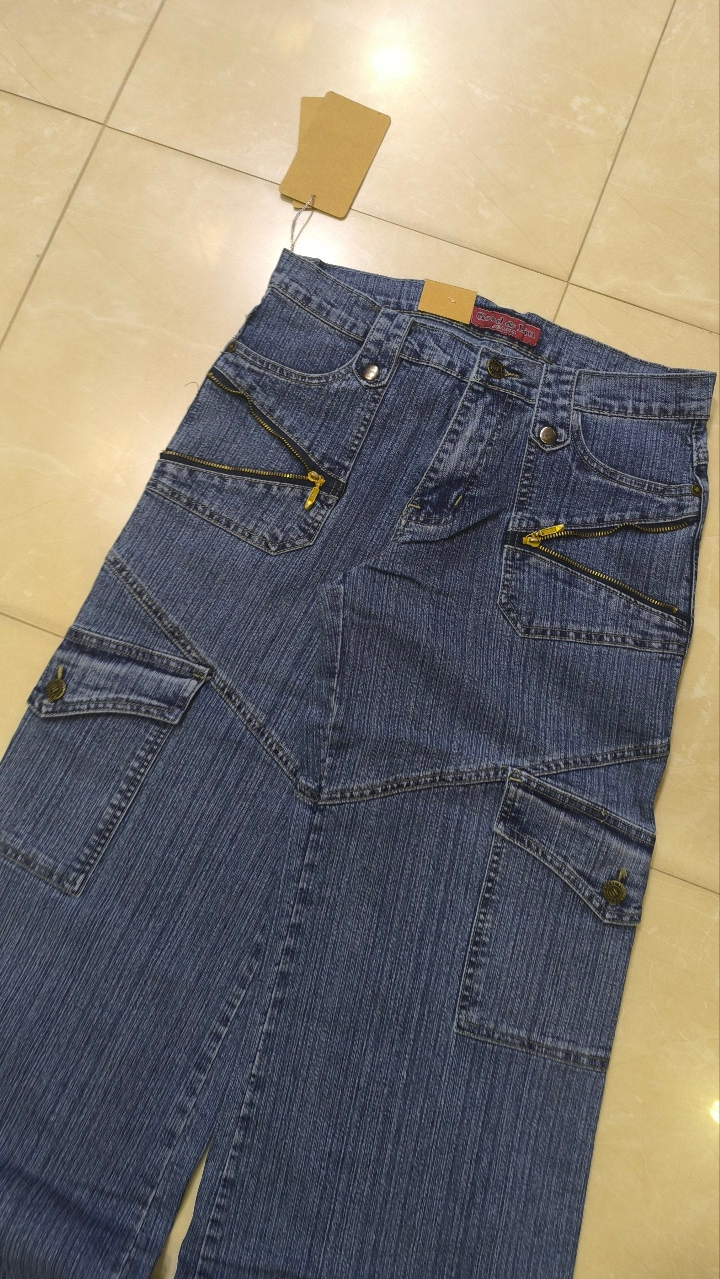 Denim Jeans Vintage Y2K Good & Liu Blu Baggy Fit Low Waist Flare