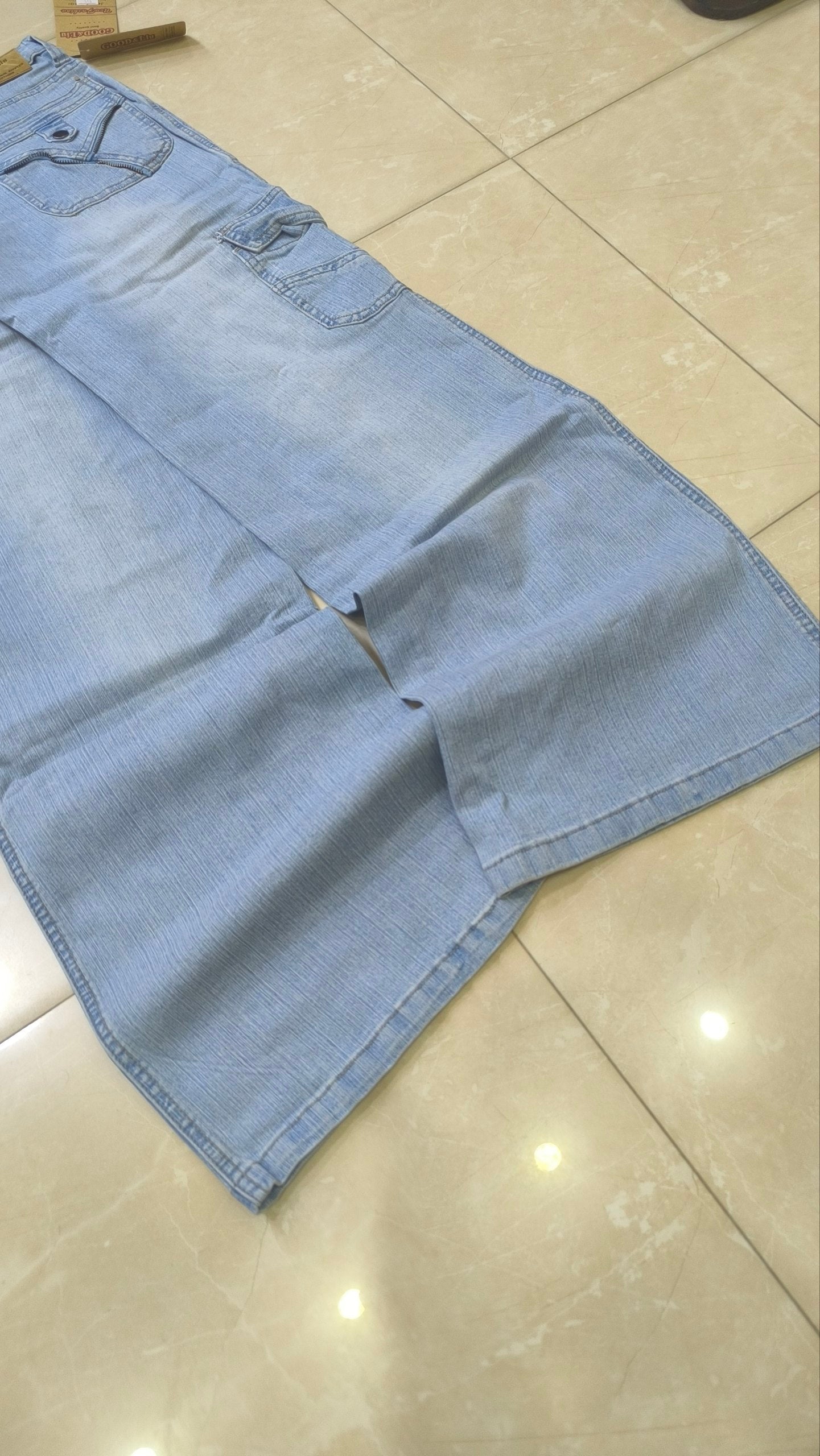 Denim Jeans Vintage Y2K Flare Low Waist "Cargo" Light Blue Y2K