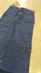 Denim Jeans Vintage Y2K Blu Striped Low Waist Cargo Particular Baggy Flare Model NEW