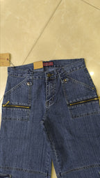 Denim Jeans Vintage Y2K Blu Striped Low Waist Cargo Particular Baggy Flare Model NEW