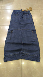 Denim Jeans Vintage Y2K Blu Striped Low Waist Cargo Particular Baggy Flare Model NEW