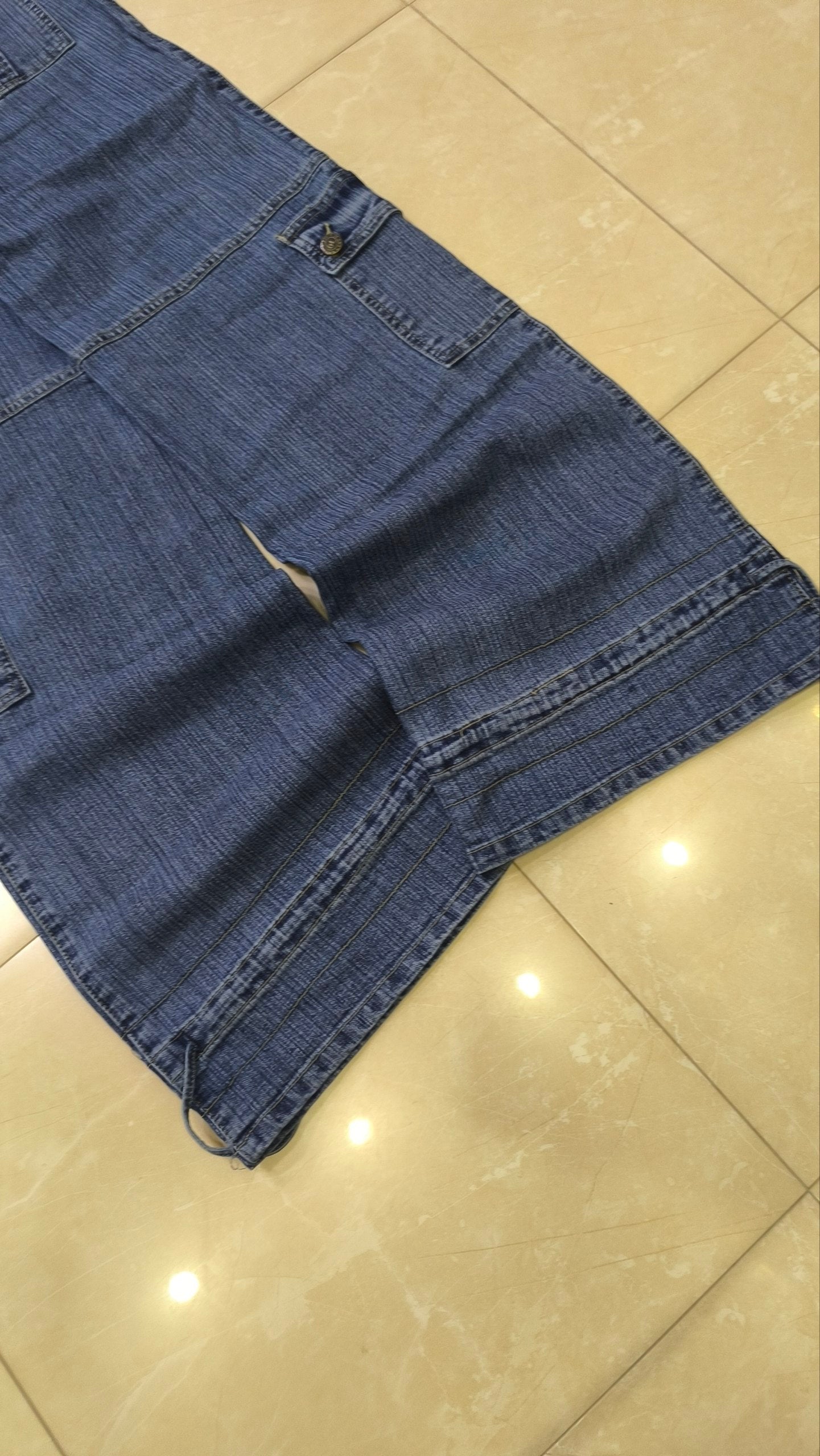 Denim Jeans Vintage Y2K Blu Striped Low Waist Cargo Particular Baggy Flare Model NEW