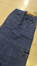 Denim Jeans Vintage Y2K Blu Striped Low Waist Cargo Particular Baggy Flare Model NEW