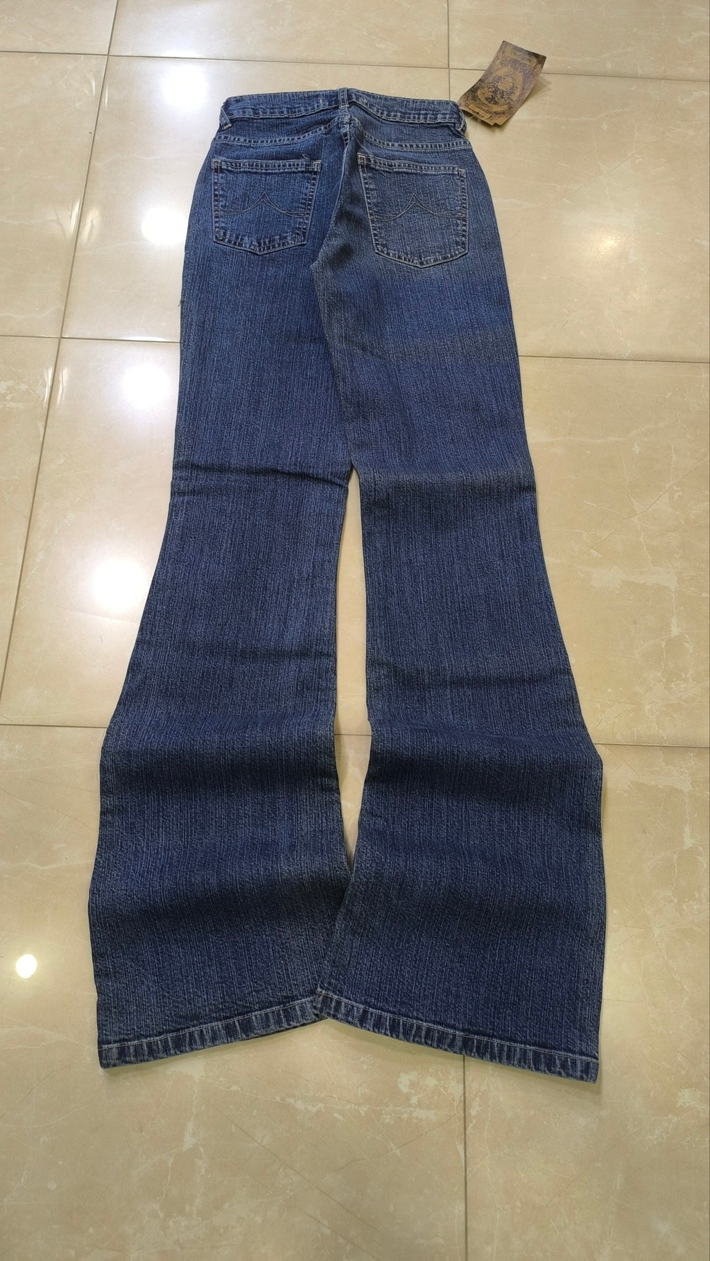 Jeans flare donna vita bassa blu scuro Y2K svasati con cartellino Vintage Bootcut