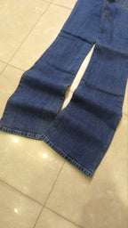 Jeans flare donna vita bassa blu scuro Y2K svasati con cartellino Vintage Bootcut