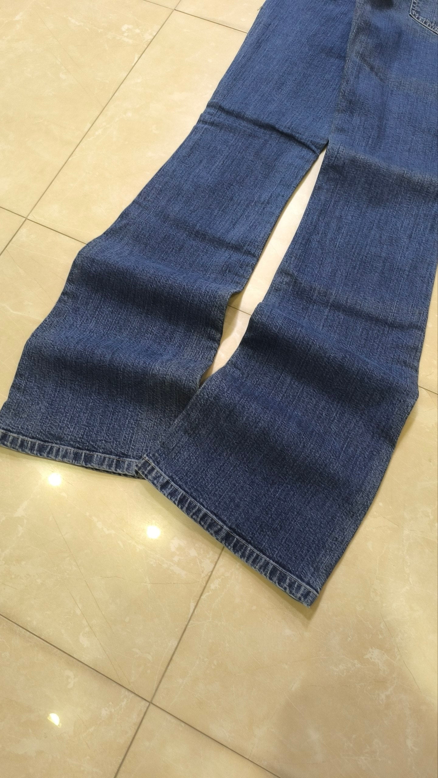 Jeans flare donna vita bassa blu scuro Y2K svasati con cartellino Vintage Bootcut