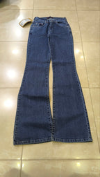 Jeans flare donna vita bassa blu scuro Y2K svasati con cartellino Vintage Bootcut