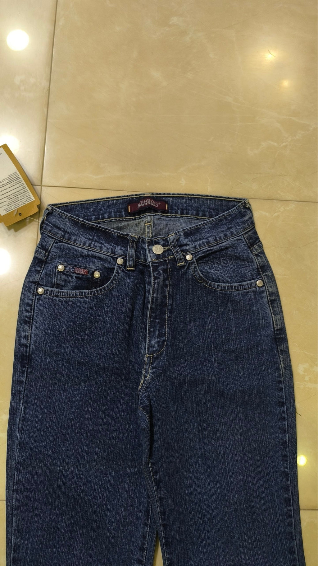 Jeans flare donna vita bassa blu scuro Y2K svasati con cartellino Vintage Bootcut