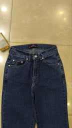 Jeans flare donna vita bassa blu scuro Y2K svasati con cartellino Vintage Bootcut