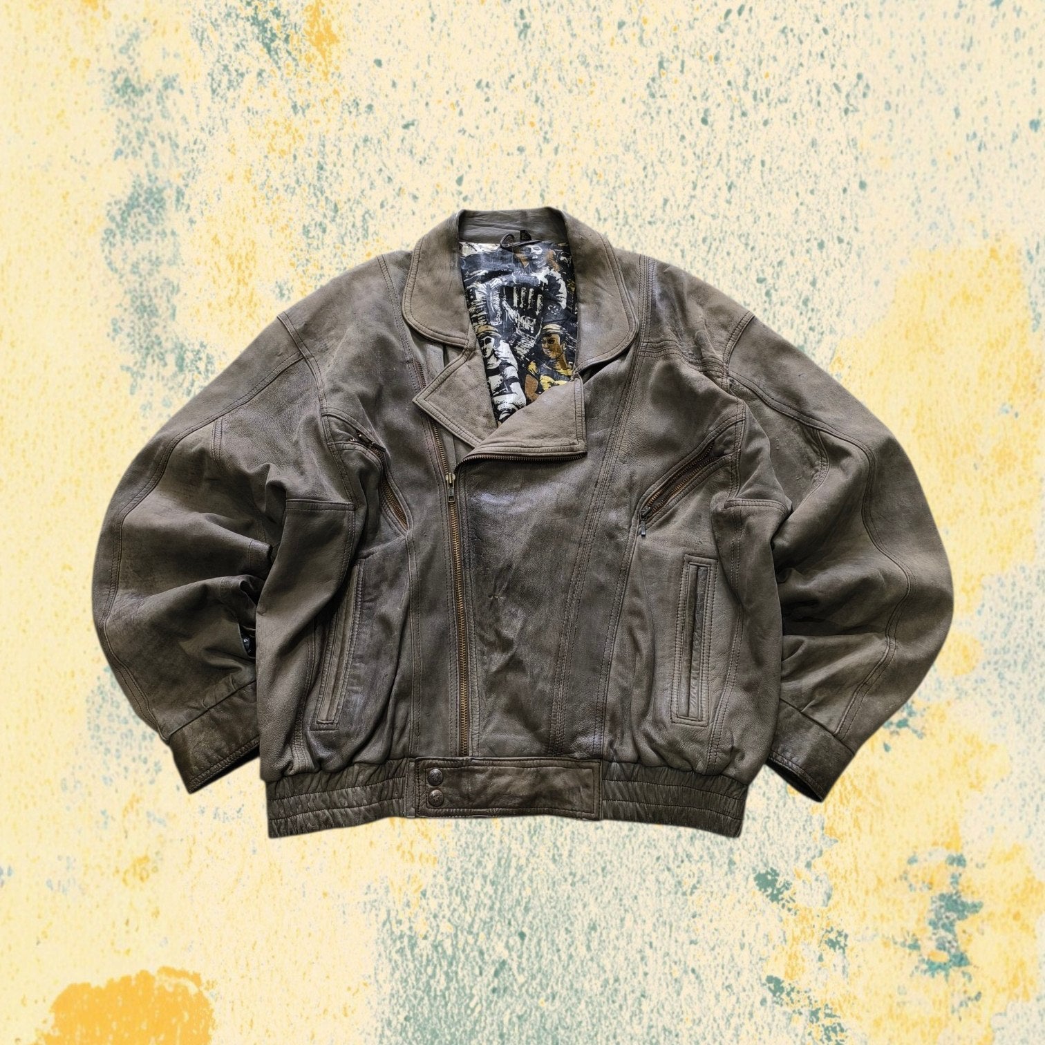 Real Leather Jacket Bomber Vintage Y2K - Aviatore in Vera Pelle Boxy Fit Oversize (L)