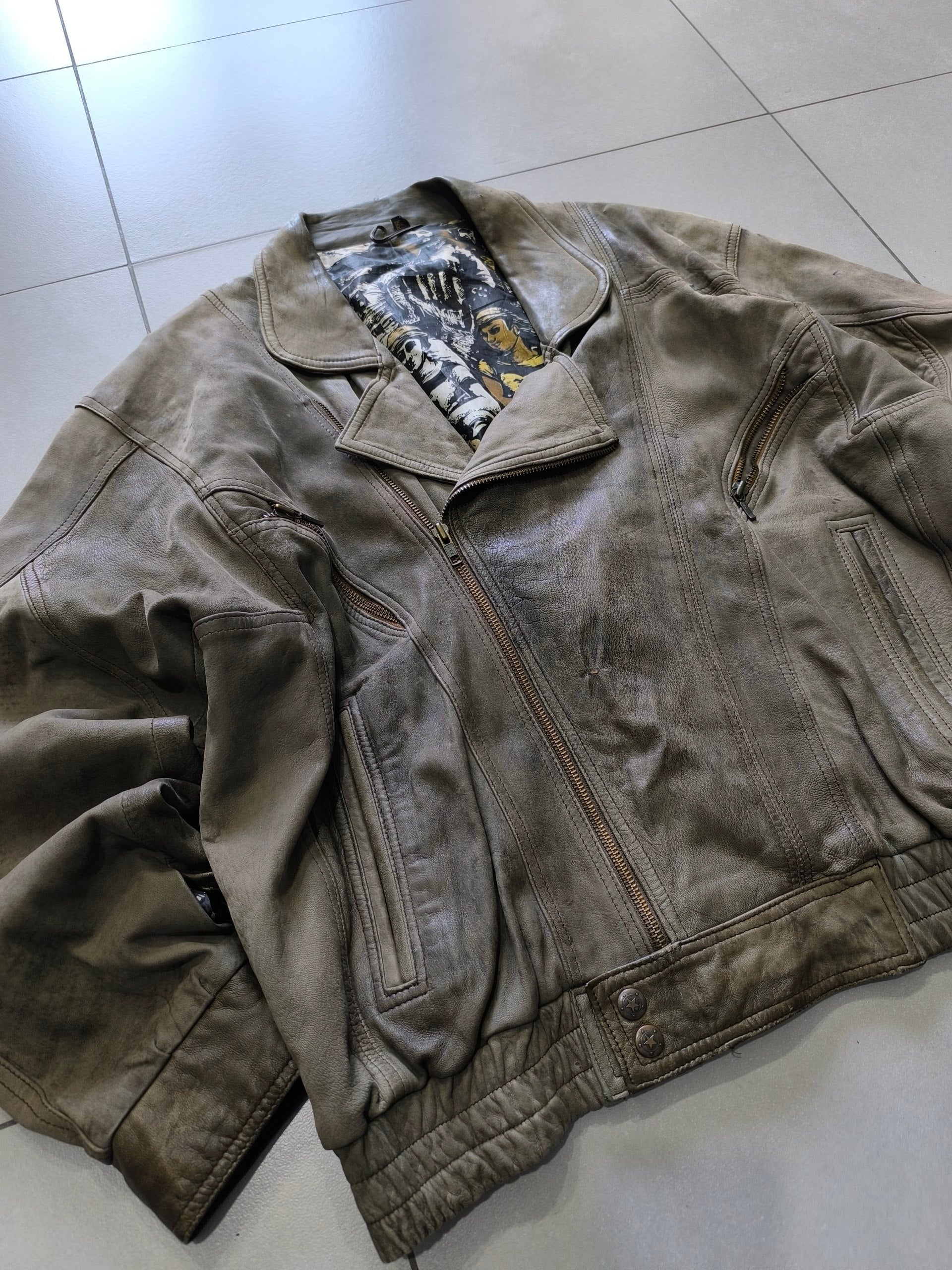 Real Leather Jacket Bomber Vintage Y2K - Aviatore in Vera Pelle Boxy Fit Oversize (L)