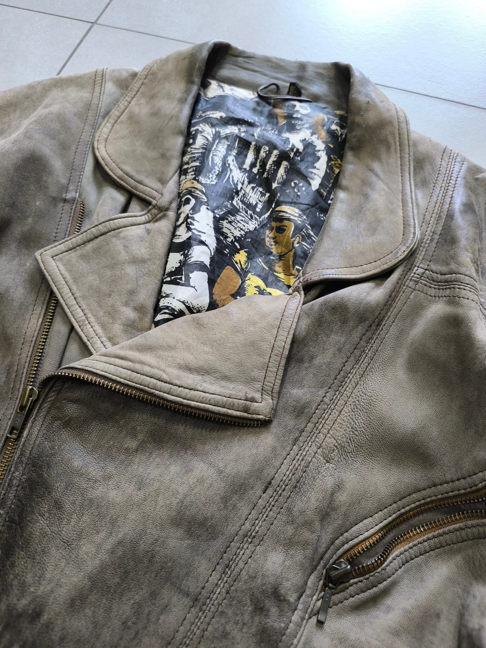 Real Leather Jacket Bomber Vintage Y2K - Aviatore in Vera Pelle Boxy Fit Oversize (L)