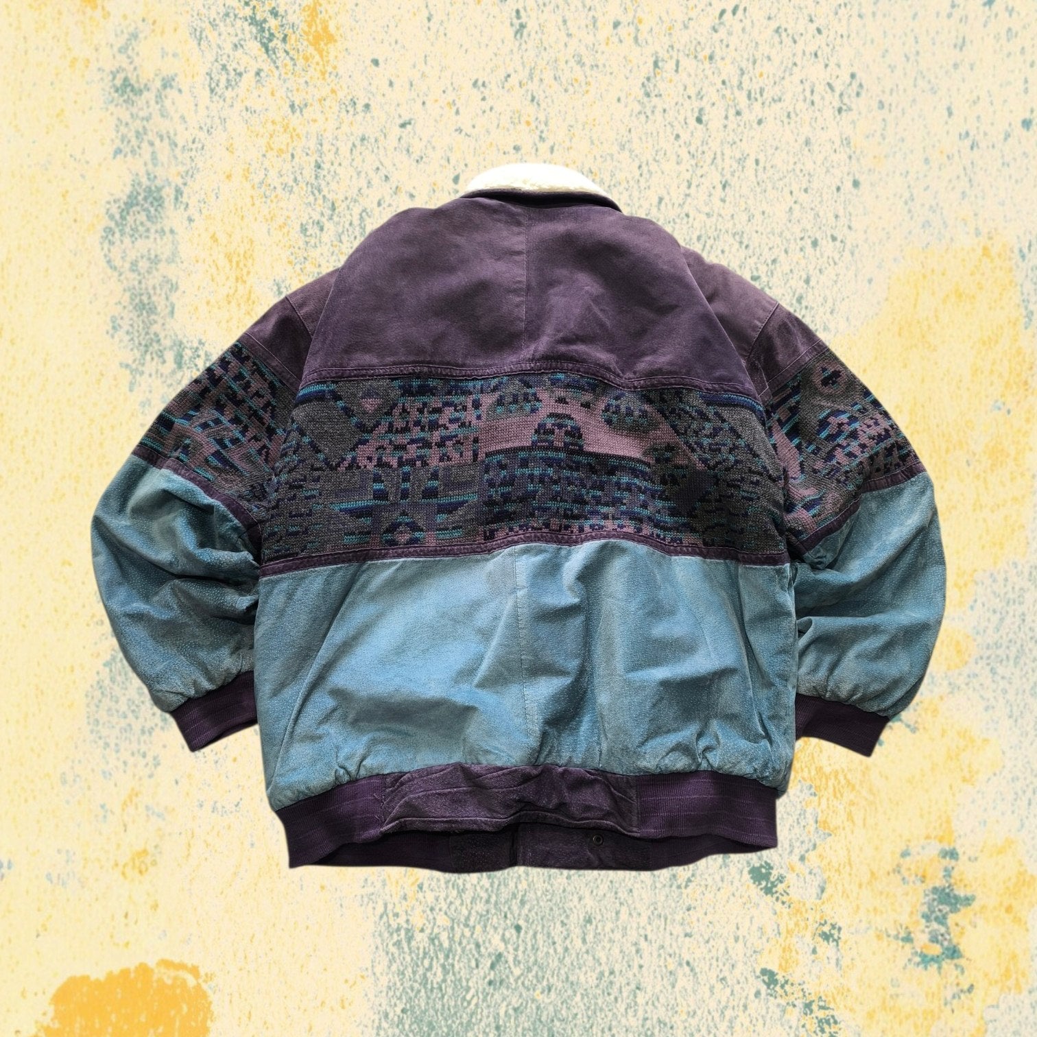 Real Leather Jacket Bomber Vintage Y2K - Multicolor Shearling in Vera Pelle Boxy Fit Oversize (XL)