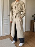 Trench lungo beige chiaro con cintura Vintage Y2K (XL)