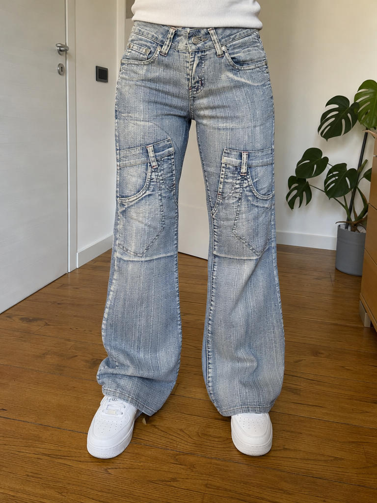 Jeans Met in Jeans Gamba Ampia Blu Denim Marmorizzato (XS)