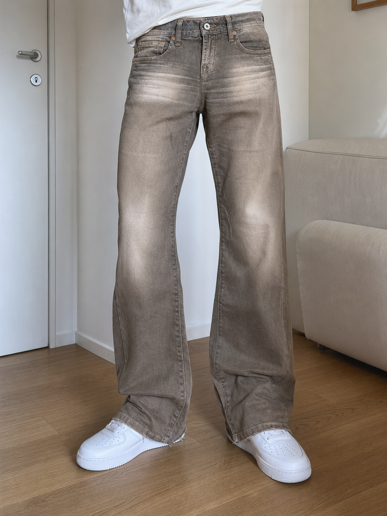Jeans Gamba Ampia Marrone Tortora (S)