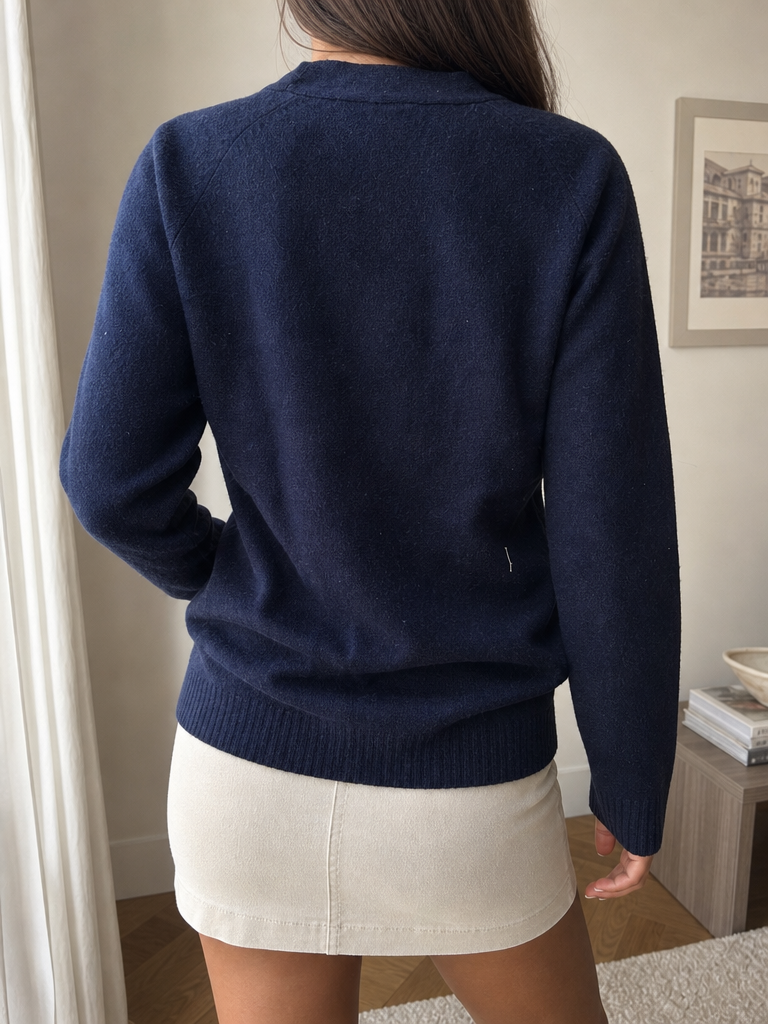 Cardigan Lacoste in maglia scollo a V blu navy (M)