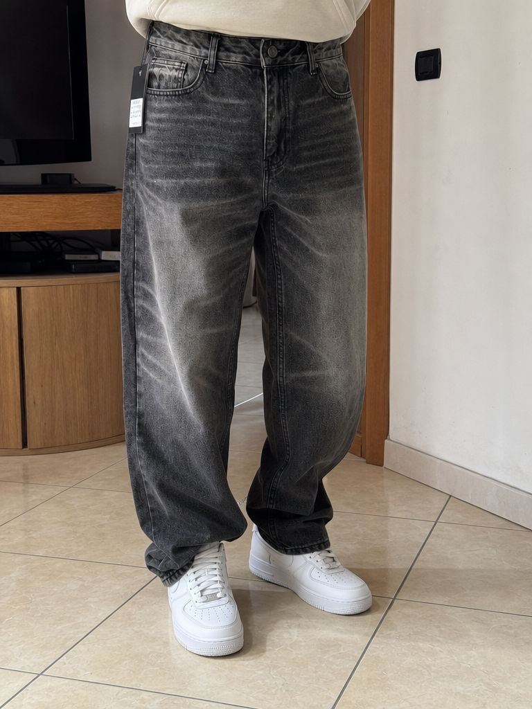 Jeans Leox Gamba Ampia Dritta Grigio Antracite Délavé