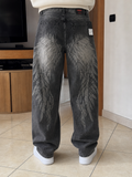 Jeans Leox Gamba Ampia Dritta Grigio Antracite Délavé