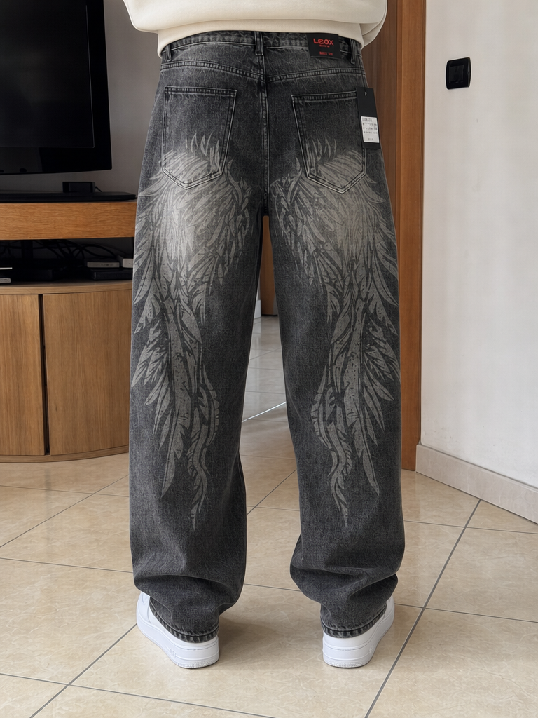 Jeans Leox Gamba Ampia Dritta Grigio Antracite Délavé