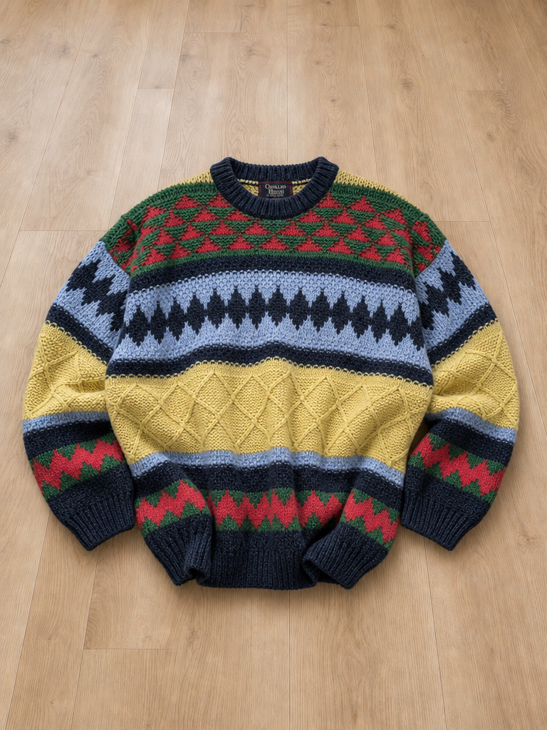 Maglione girocollo Osvaldo Bruni Motivi geometrici Multicolore Vintage Y2K (M)