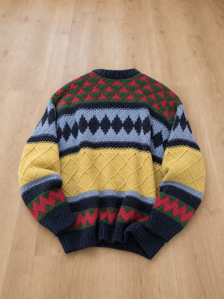 Maglione girocollo Osvaldo Bruni Motivi geometrici Multicolore Vintage Y2K (M)