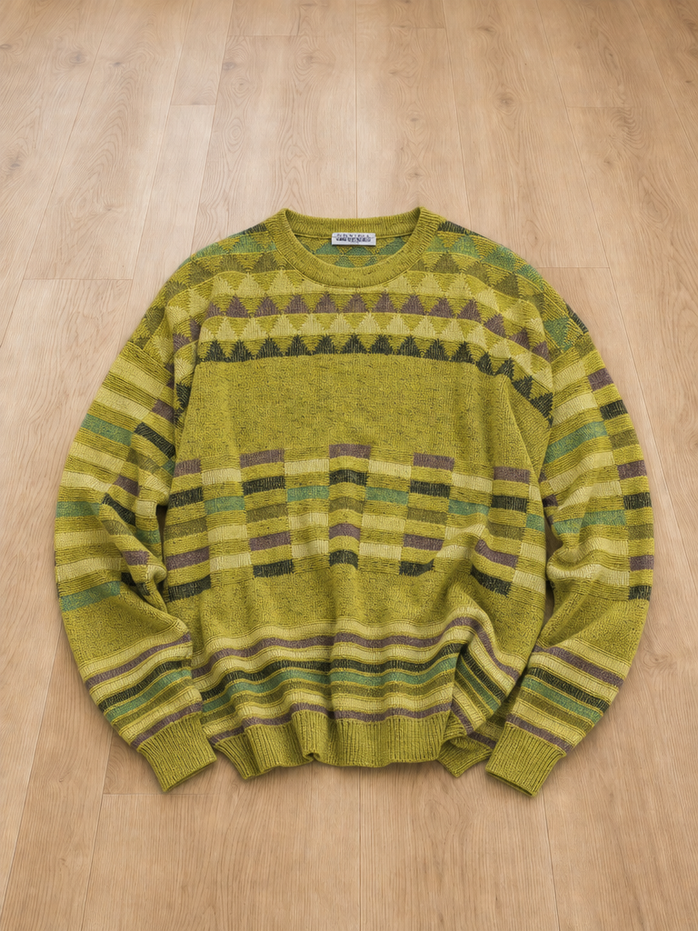 Maglione Tiziano Girocollo Verde oliva Geometrico Vintage Y2K (L)