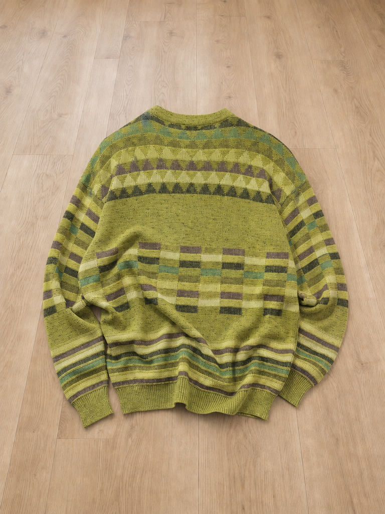 Maglione Tiziano Girocollo Verde oliva Geometrico Vintage Y2K (L)