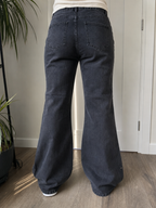 Jeans a zampa vita alta nero slavato ricami floreali borchie (3XL)