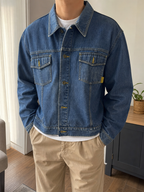 Giacca denim Timberland Bottoni Blu Cuciture ocra Vintage Y2K (XL)